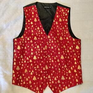 Barry Wang Red Vest With Gold Christmas Trees‎ Size Men's M